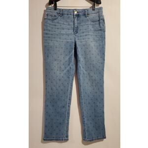 Chicos Womens So Slimming Girlfriend Slim Leg Crop Polka Dot Jeans Size 1 8 Blue